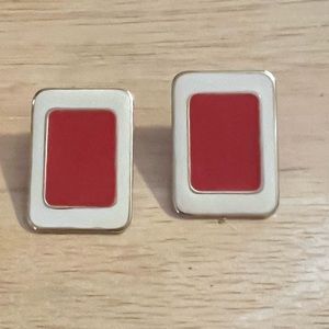 Red and White Rectangle Pierced Earrings